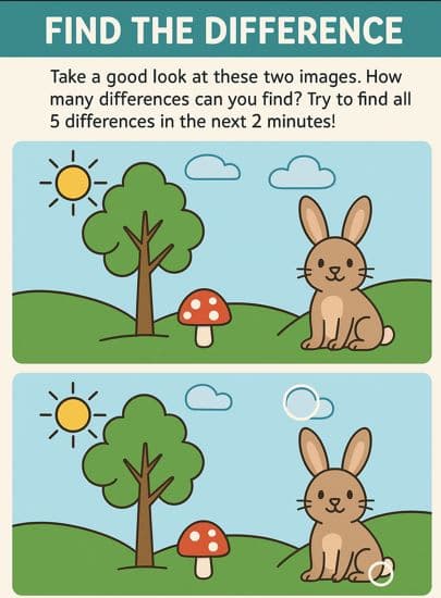 A cartoon of a rabbit sitting in the grass next to a mushroom